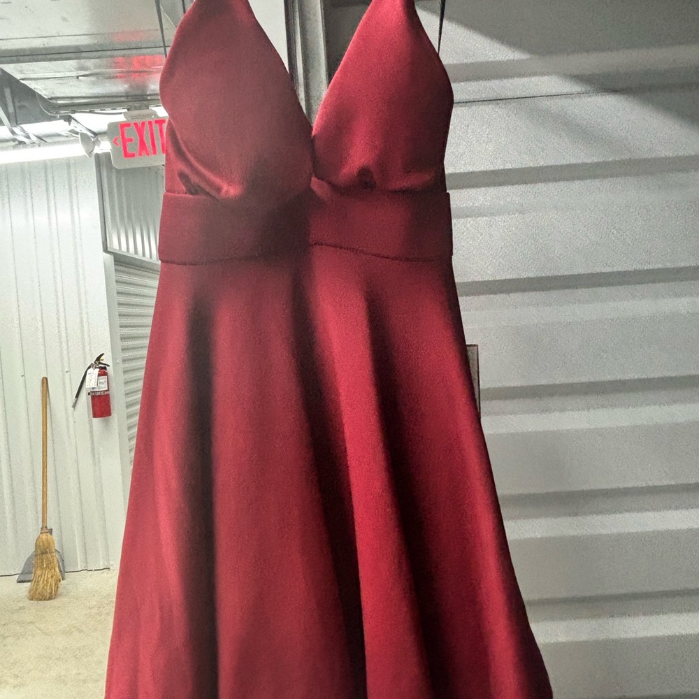 Dillard’s Elegant Red Satin V-Neck A-Line Dress
